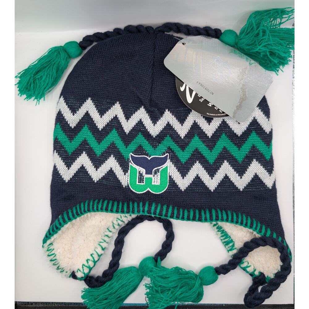 Hartford Whalers Zephyr Knit Winter Hat | NHL Ear Flap Beanie | Sherpa Lined